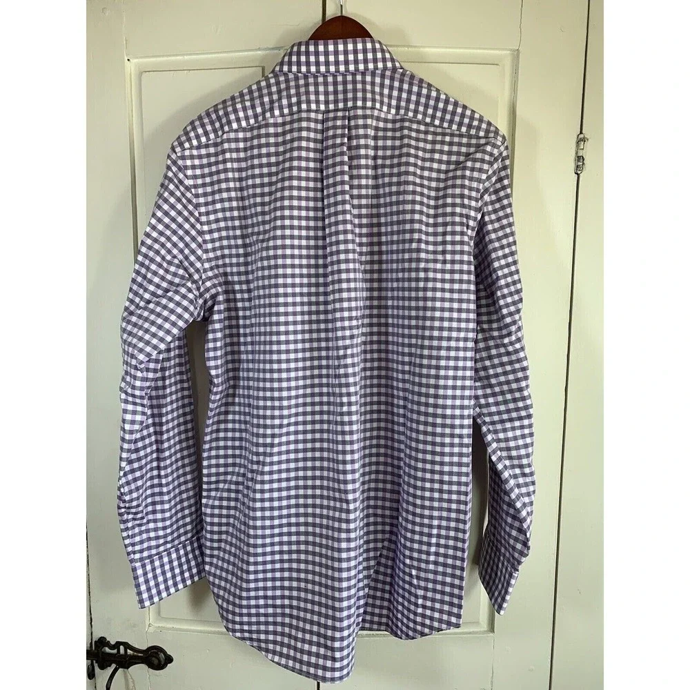 Banana Republic Shirt Mens Large Purple White Checks Preppy Easter Office Casual